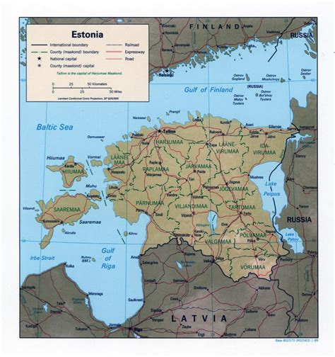 Large Political And Administrative Map Of Estonia With Relief 1999