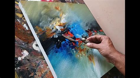 Abstract Painting Blending With Brush And Palette Knife In Acrylics