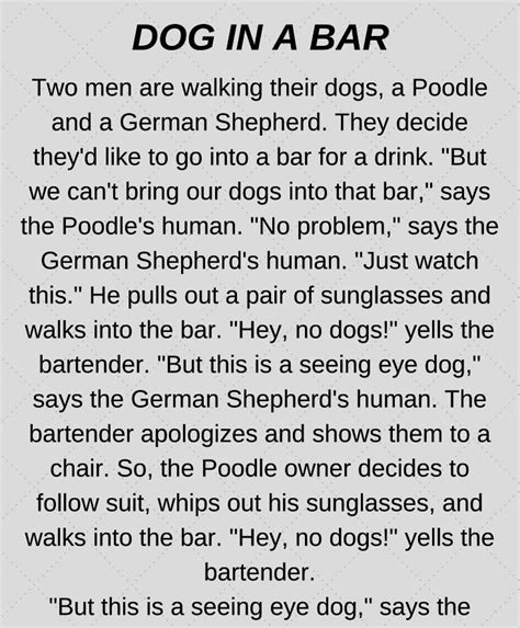 Swear words in a joke don't necessarily make it any funnier. Dog At The Bar (Funny Story) | Funny stories, Short funny ...