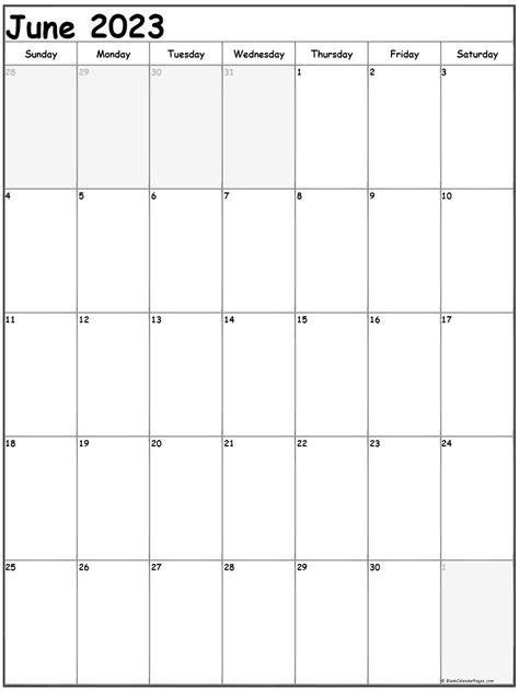 June 2023 Vertical Calendar Portrait
