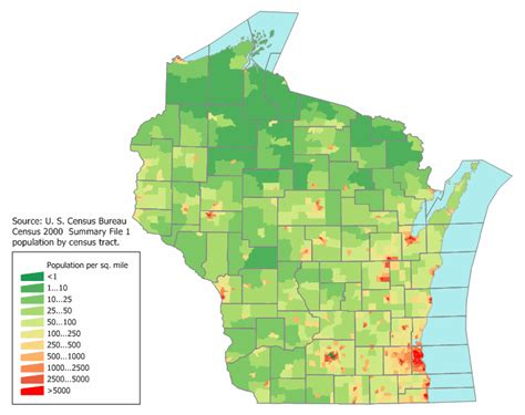 Landkarte Wisconsin Karte Bevölkerungsdichte Karten