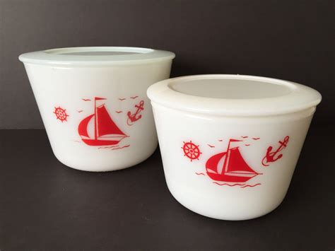 Vintage Mckee Red Sailboat Kitchen Setmckee Canisters Etsy