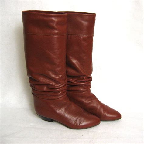 Cognac Brown Italian Leather Slouch Boots