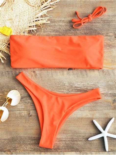 Padded Bandeau Bikini Set Fluorescent Orange Purplish Red Yellow Bandeau Bikini Bandeau