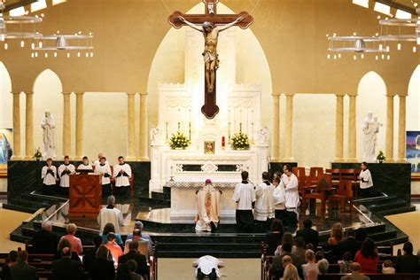 Bishop Kneeling At Altar Our Lady Of Hope Catholic Church