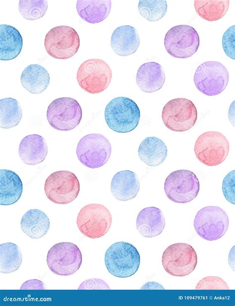 Watercolor Polka Dots Pattern Blue And Pink Circles Stock Illustration