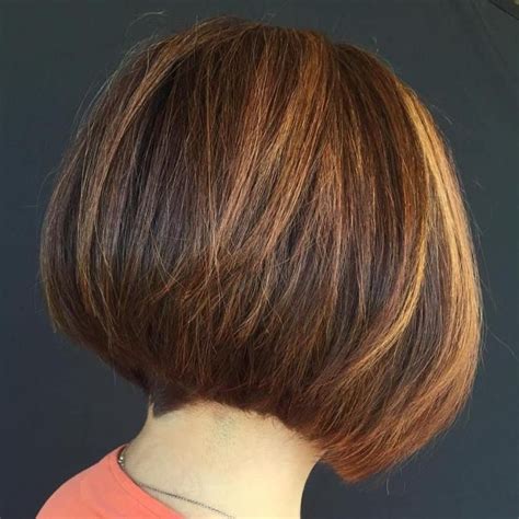 Stacked Brown Bob With Caramel Highlights Inverted Bob Hairstyles