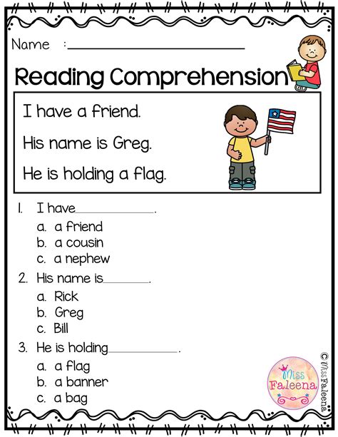 Reading Comprehension Kindergarten Worksheet Sixteenth Streets