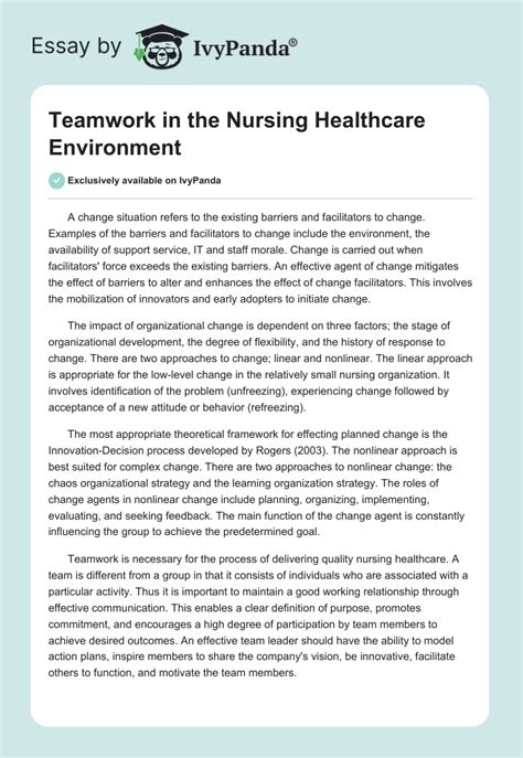 Teamwork In The Nursing Healthcare Environment 617 Words Essay Example