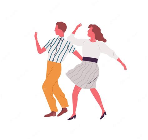 Premium Vector Retro Couple Dance Lindy Hop Together Synchronously