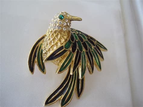 Rhinestone Enamel Vintage Signed Bird Brooch By Vintagobsessions