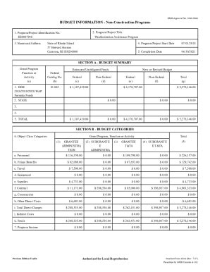 Fillable Online Dhs Ri OMB Approval No 0348 0044 BUDGET INFORMATION