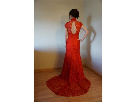 Used Other Red Lace Qipao Custom Made Wedding Dress Size 0 200