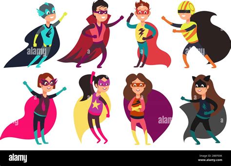 Happy Kids Superheroes Wearing Colorful Superheros Costumes Cartoon