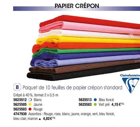 promo paquet de 10 feuilles de papier crépon standard clairefontaine chez plein ciel