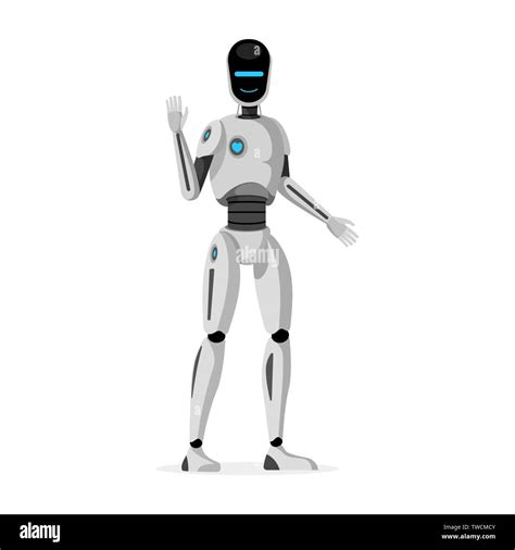 Futuristic Humanoid Robot Flat Vector Illustration Smiling Cybernetic