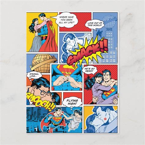 Superman Valentines Day Comic Book Collage Holiday Postcard Zazzle
