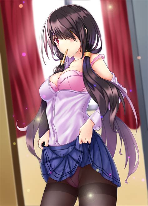 Wallpaper Long Hair Anime Girls Date A Live Black Hair Skirt Bra Open Shirt Underwear