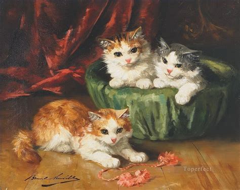 6 Hand Painted Cat Oil Paintings Alfred Brunel De Neuville Etsy