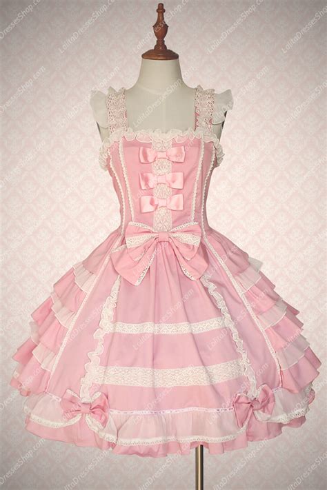 Cheap Pink Cotton Square Neck Sleeveless Sweet Lolita Dress Sale At