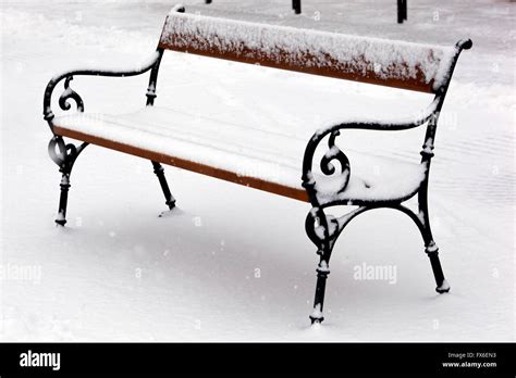 Snow Covered Bench Park Bench Snow Stock Photo Alamy