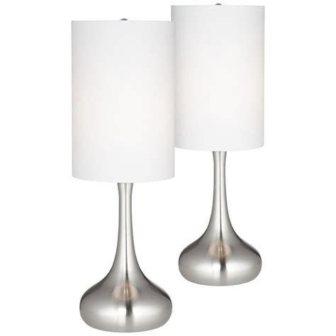 360 Lighting Modern Table Lamps Set Of 2 Brushed Steel Droplet White