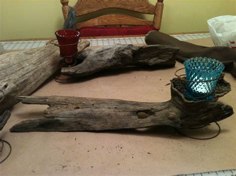 These would be great on a table driftwood comes in all sorts of interesting shapes and sizes, which you can take advantage of by drilling tea light pockets into different levels of the wood. driftwood and spring candle holder (With images) | Spring ...