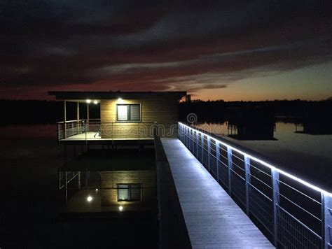 House On Lake Sunset Reflection In Water Ny Night Stock Image Image