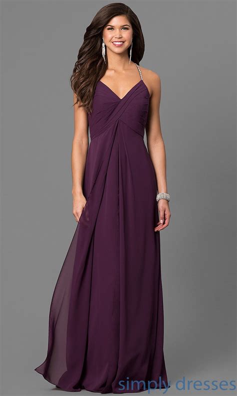 Eggplant Purple Long Formal Dress With Empire Waist Formal Dresses