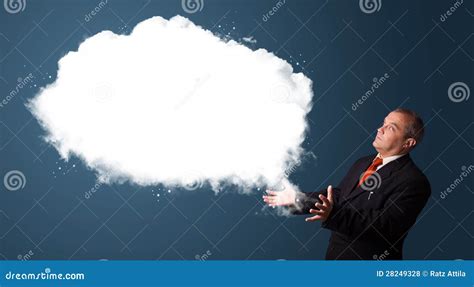 Businessman Presenting Abstract Cloud Copy Space Stock Photo Image Of