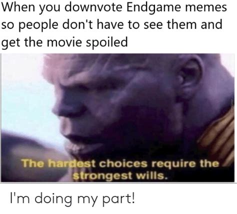 When You Downvote Endgame Memes So People Dont Have To See Them And