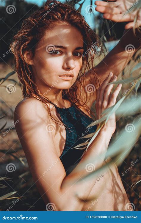 Woman In Bikini On A Tropical Beach With Plants Stock Image Image Of My Xxx Hot Girl