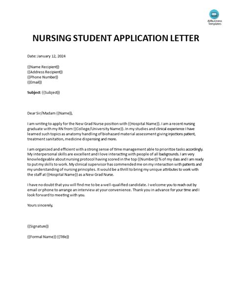 Nursing Student Application Letter Templates At