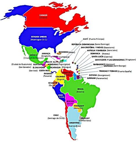 Mapa con los países y capitales de América Saber es práctico