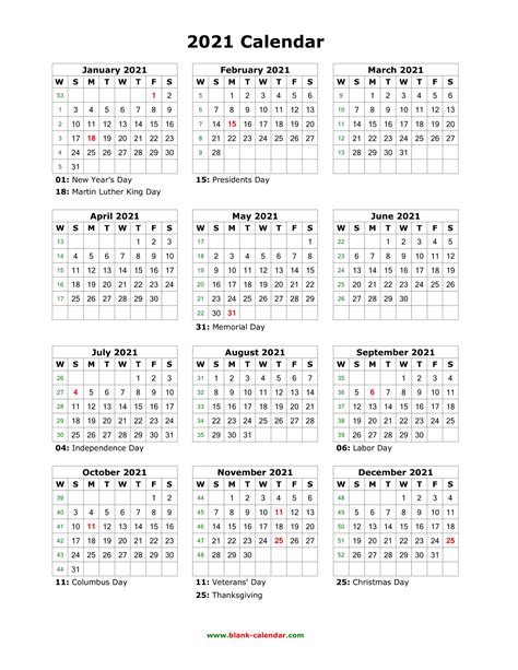 2021 Free 12 Month Printable Monthly Calendar Calendar Printables