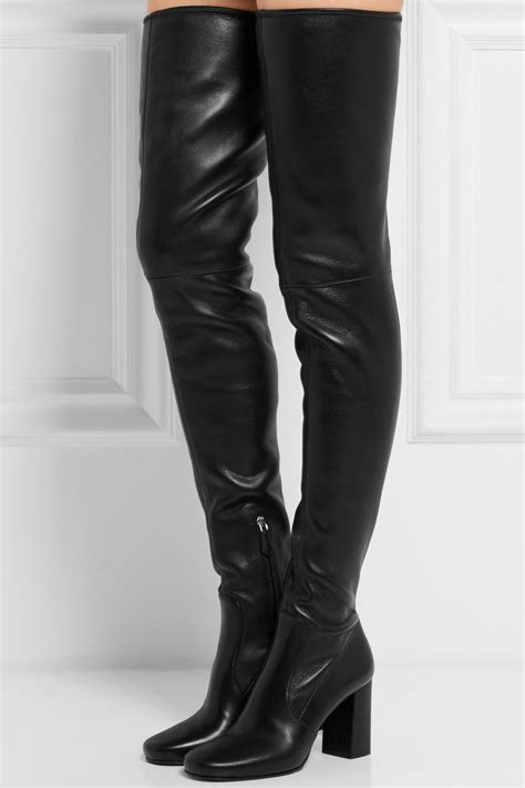 black leather over the knee boots prada over the knee boots boots thigh high boots