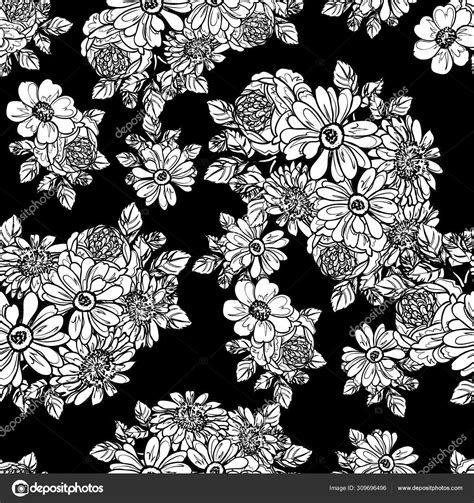Seamless Monochrome Vintage Style Flowers Pattern — Stock Vector © All