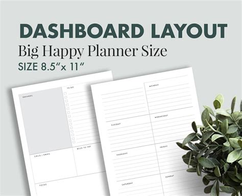 Dashboard Layout For Big Happy Planner Printable Insert Hp Etsy