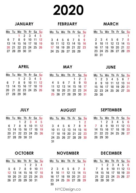 Printable 2020 Calendar A4 Printable Graphics