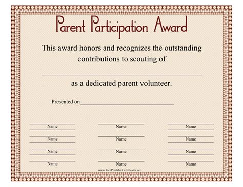 Parent Participation Certificate Template Brown Download Printable