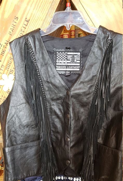 Vintage Leather Vest With Fringe Womens 3xl Etsy Vintage Leather