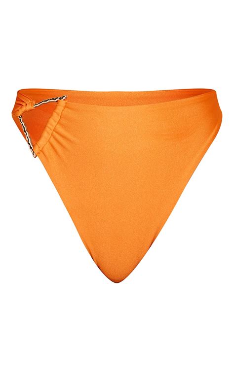 Orange Gold Trim High Leg Bikini Bottoms Prettylittlething Uae