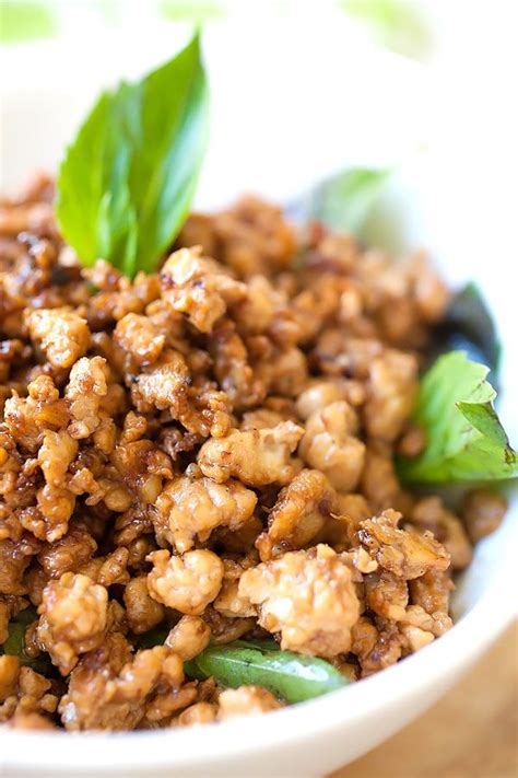You can make this with minced chicken but pork has more flavour. Basil Chicken (Gai Pad Krapow) | Recipes, Thai basil ...