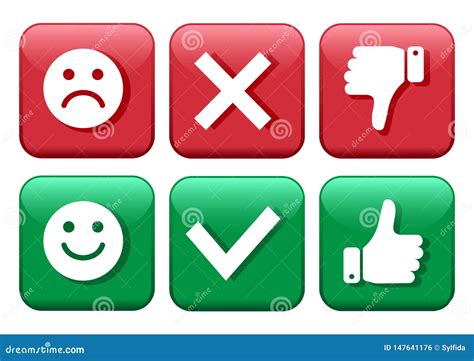 Set Red And Green Icons Buttons Smileys Emoticons Positive And