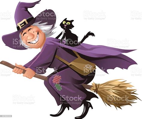 Witch Flying On A Broom Stock Illustration Download