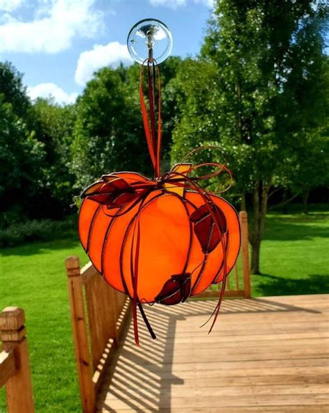 Stained Glass Pumpkin Suncatcher Fall Suncatcher Autumn Etsy