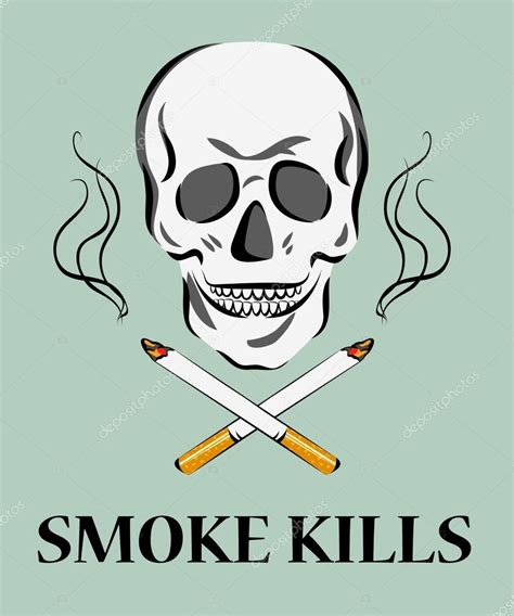Smoke Kills Poster Smoking Harm Concept Skull With Crossed Cigarettes And Fume Vector