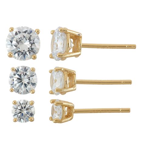 Nothing looks more put together than a matching set that you can tell was meant to go together. Gold Over Sterling Silver 3 Pair Round Cubic Zirconia Stud ...