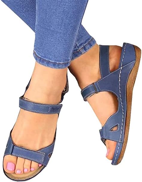 Krily Women Summer Open Toe Comfortable Flat Sandals Orthopedic Low Heels Soft Premium Walking