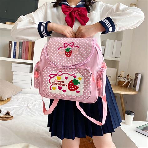 Kawaii Kids School Bag Cute Strawberry Mochila Dots Japanese Etsy
